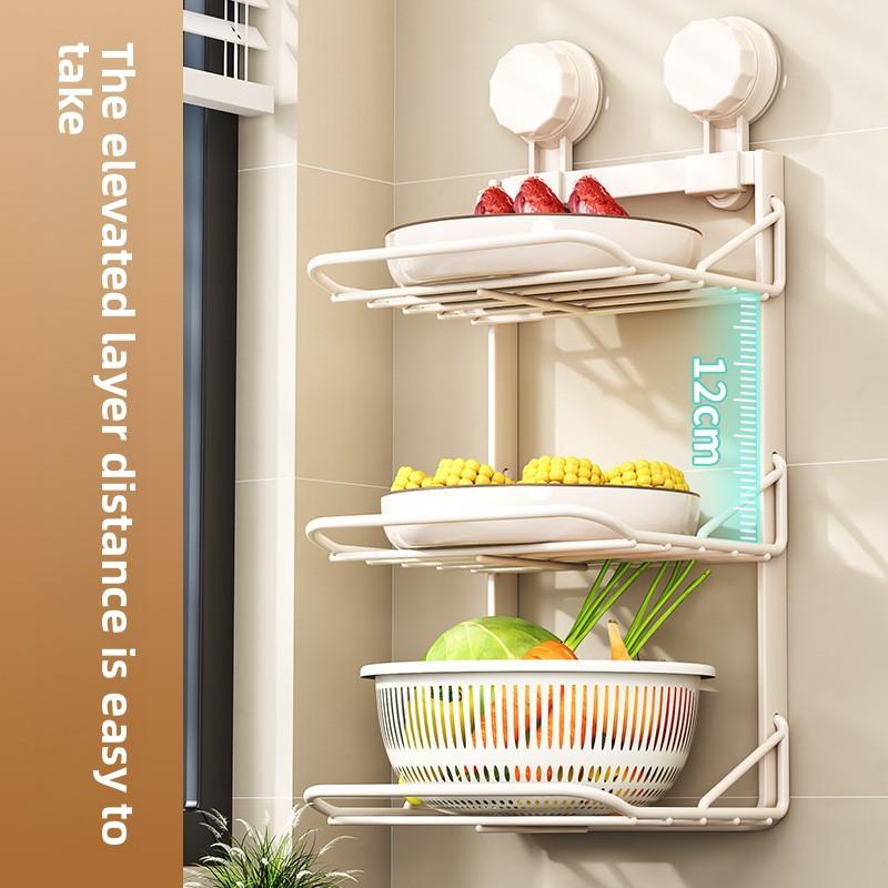 Novo escorredor de preparação com ventosa para cozinha, doméstico, multicamadas, sem furos, artefato para pratos laterais, pendurado na parede, rack de armazenamento, atacado