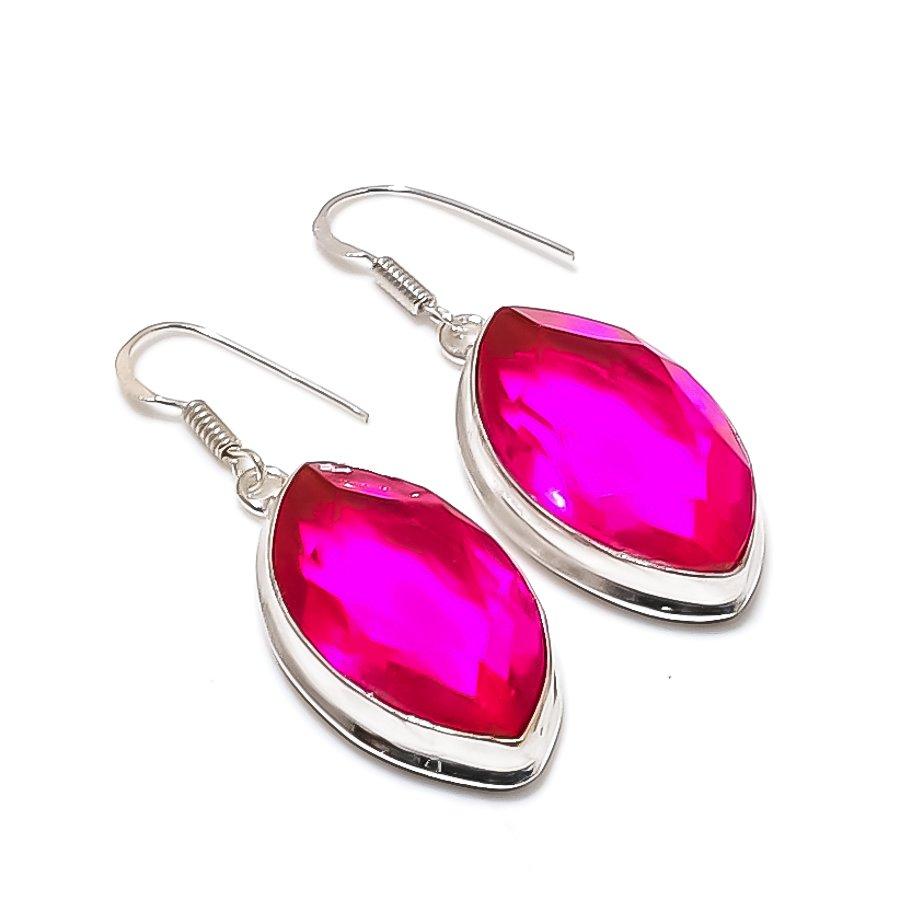 Natural Pink Rubillite Gemstone 925 Sterling Silver Jewelry Earring 1.97  AE-11884