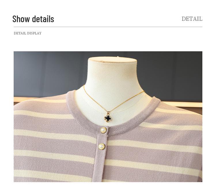 Trendy Spring Striped Knit Top for Moms - New Style for Middle-Aged and Elderly Women, Lightweight Base Layer Shirt