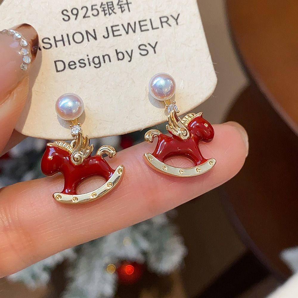 Chinese Horse New Year Cartoon Horse Earrings Zodiac Pony Red Drop Earrings  New Year Gift