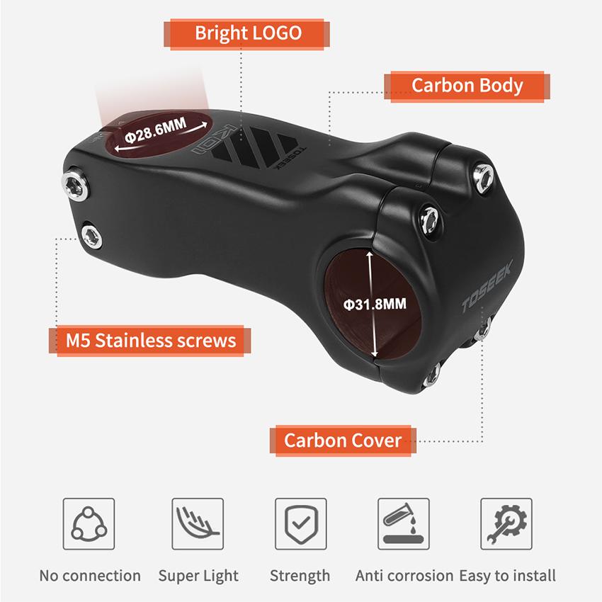 TOSEEK Custom Toray T800 Carbon Fiber Road Mountain Gravel Bike Stem -12 Degree 31.8mm Handlebar Clamp 28.6mm Steerer Clamp OEM