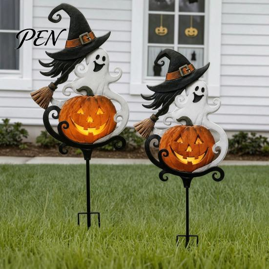 Metal Witch Yard Decor Halloween Garden Stake, Pumpkin Rust-Proof Outdoor Stakes Decoration for Lawn Patio Porch Pathway, Gift Gardener Silhouette