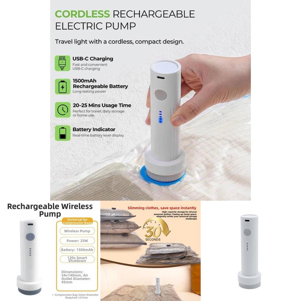 Compact Micro Electric Vacuum Pump For Travel Compression Bags With Rechargeable Battery And Low Noise Operation