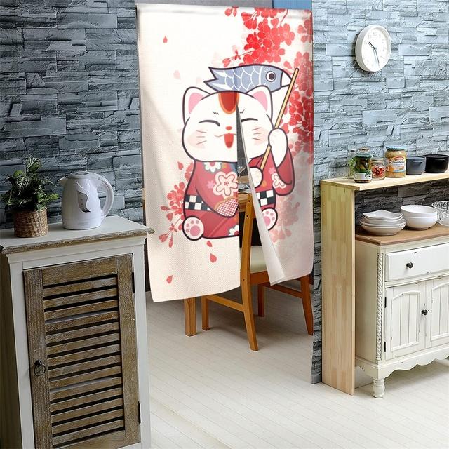 

Японская занавеска для двери Noren Ukiyo-e, цветная занавеска Lucky Cat, окрашенная серия для кухни, спальни, коридора, затенение, вход, настраиваемая 55x90CM синий