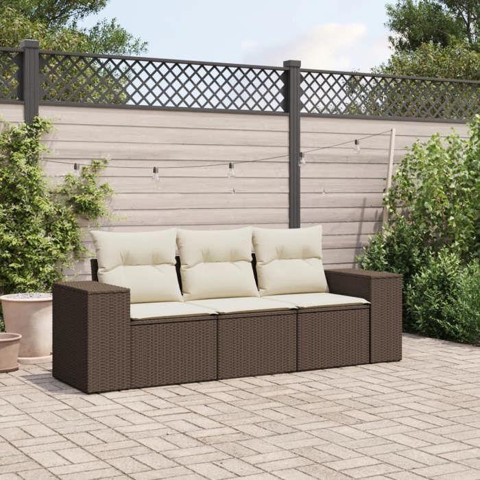 VidaXL Garden Lounge Set with Cushions 3 Pcs, Sofas with Backrest, Furniture Set, Patio Terrace Furniture, Brown 3222262