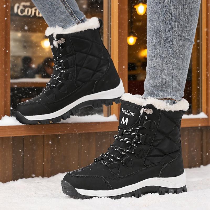 Women's Winter Snow Boots Warm Faux Fur Lined Non - Slip Outdoor Hiking Boots Fashion Waterproof Cold Weather Footwear
