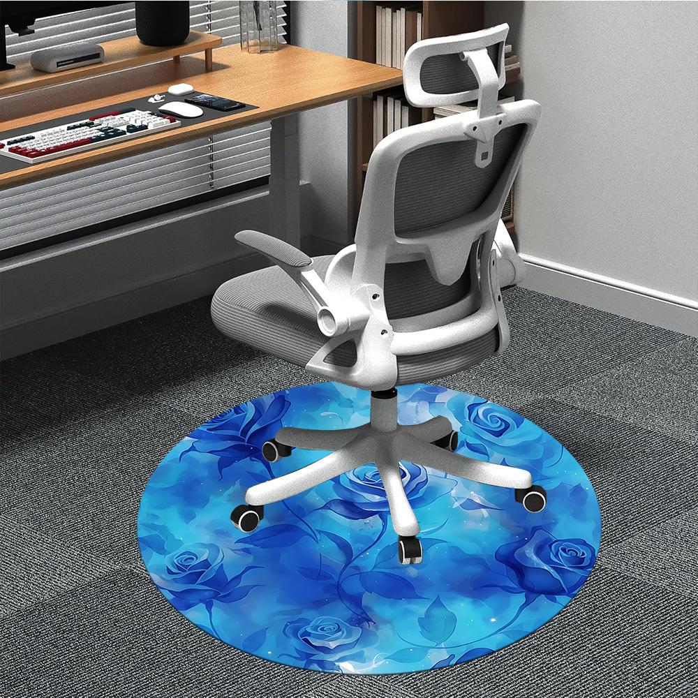 1pc Blue Roses Office Round Rug, Non-slip, Soft and Durable Office Rug for Interior Decoration, Perfect for Office, Beautiful Decoration Yy260324074