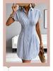 2026 Women's Blue Striped Short-Sleeve Mid-Length Shirt Dress
