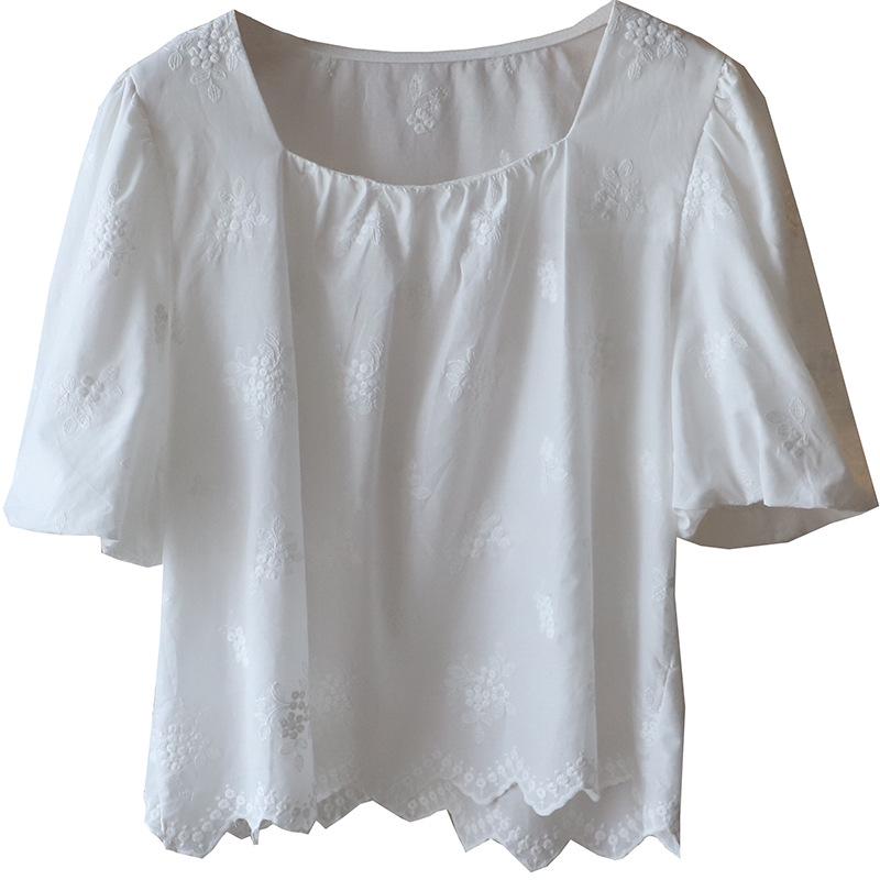 2025 Sommer Koreanischer Eckiger Ausschnitt Bestickt Kurzarm Damen Oberteil - Frischer Stil
