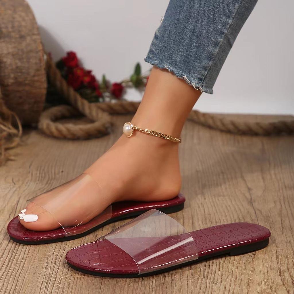 Amazon Foreign Trade Slippers Women's 2025 New Summer Round Head Transparent Flat Bottom Cool Slippers Women Wear Beach Slippers