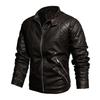 Men's Fashion Casual Solid Color Plus Velvet Lapel PU Leather Jacket