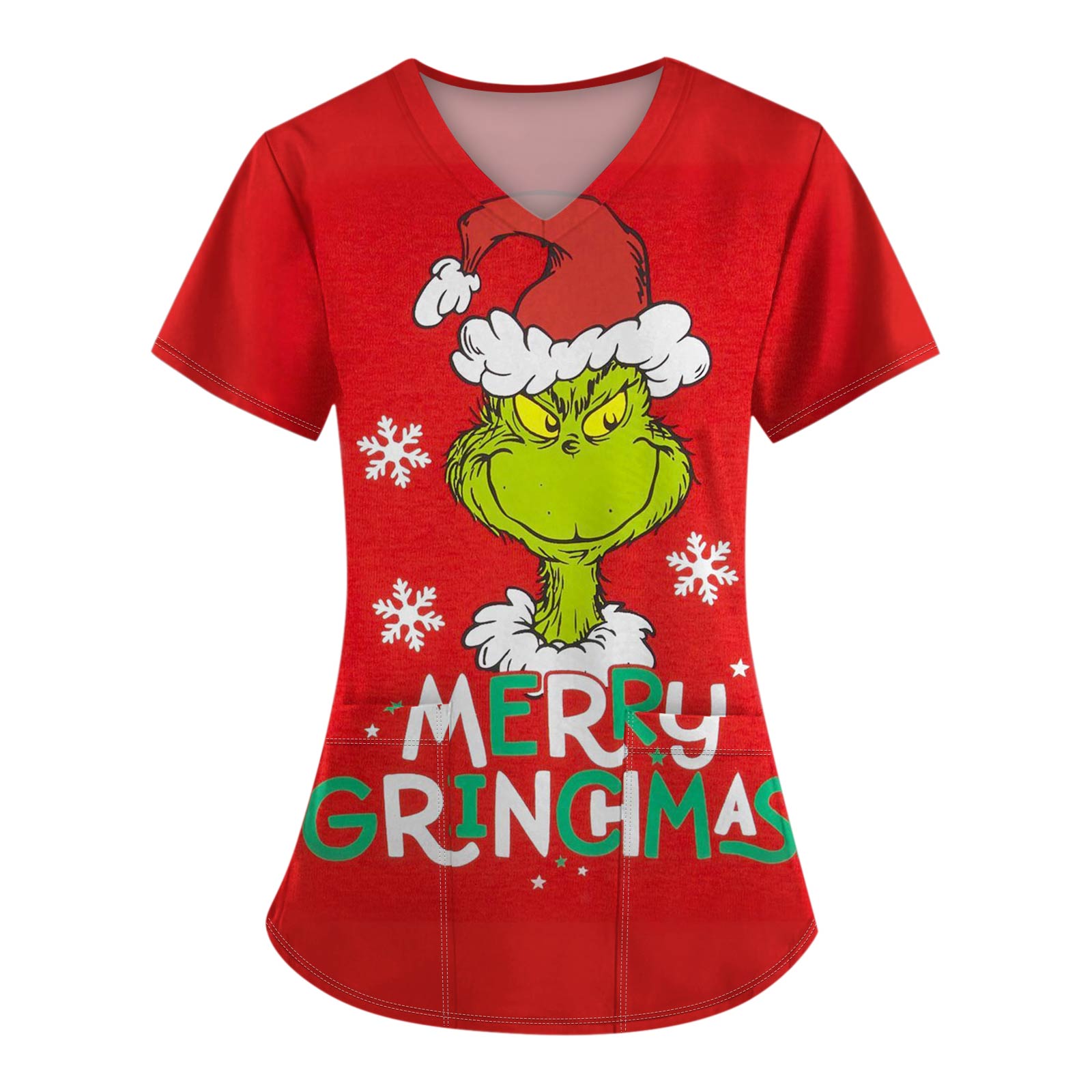 

Женские модные топы с короткими рукавами и V-образным вырезом с принтом, рабочие футболки с карманами S