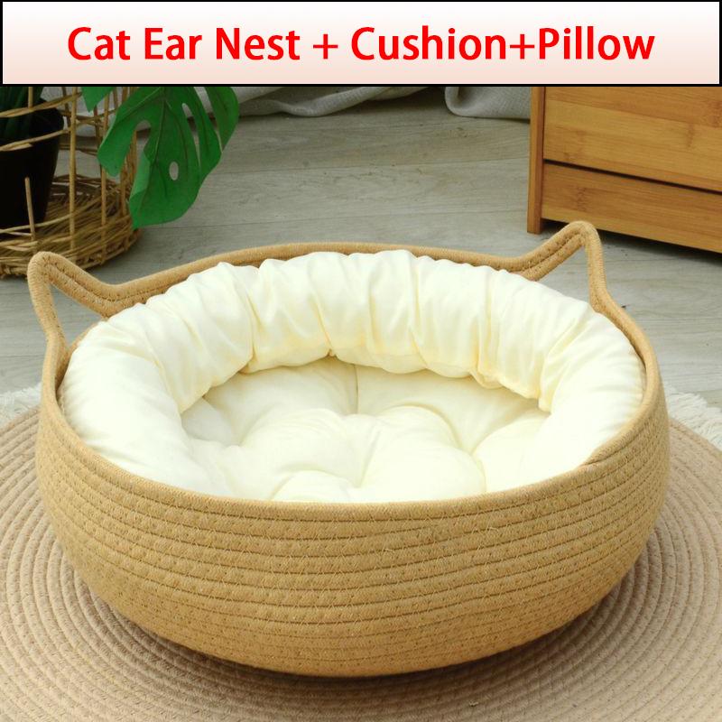 Patul pentru pisici Four Seasons țesut tapițerie detașabilă Casă de dormit Pardoseală din ratan lavabil pentru pisici Accesorii pentru animale de companie