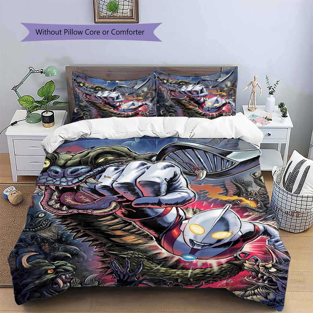Ultraman Pattern Bedding Quilt Set Home Decoration Gift (1 * duvet cover + 2 * pillowcase without core)