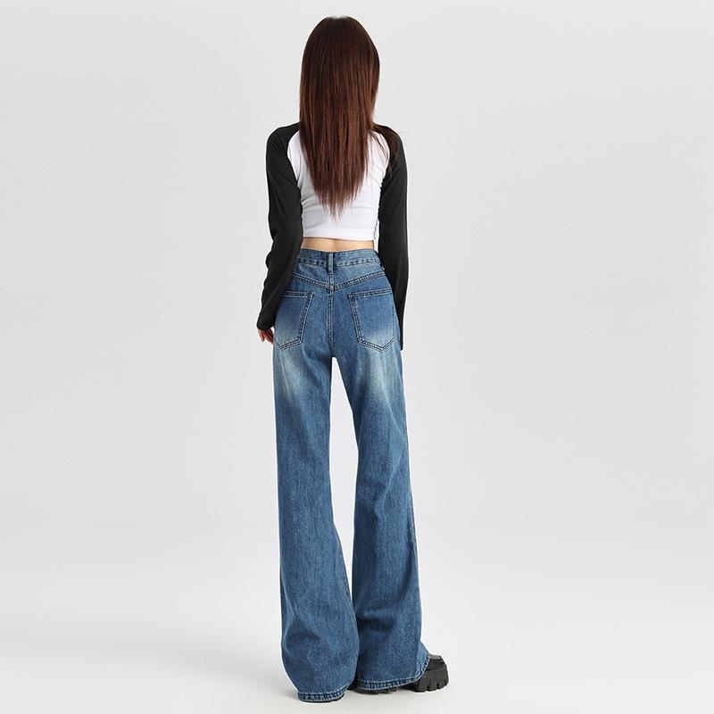 American retro low-rise micro-pull pants women's autumn and winter new slim-fitting non-stick leg flared pants mopping jeans