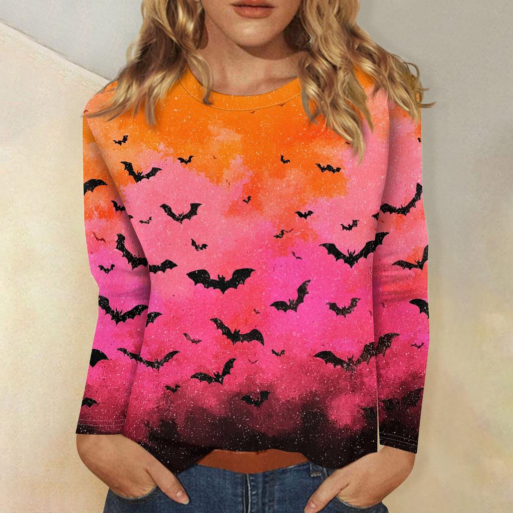 Women's Fashion Casual Halloween Printed Round Neck Long Sleeve Pullover Top