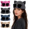 Sweet Brimless Hat with Sunglasses Cat Ears Bucket Cap Creative Dome Melon Cap Travel