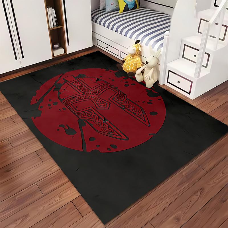Viking Helmet Red Circle Pattern Area Rug for Living Room Decor Suitable for Use As an Anti-slip for Living Room Bedroom Sofas