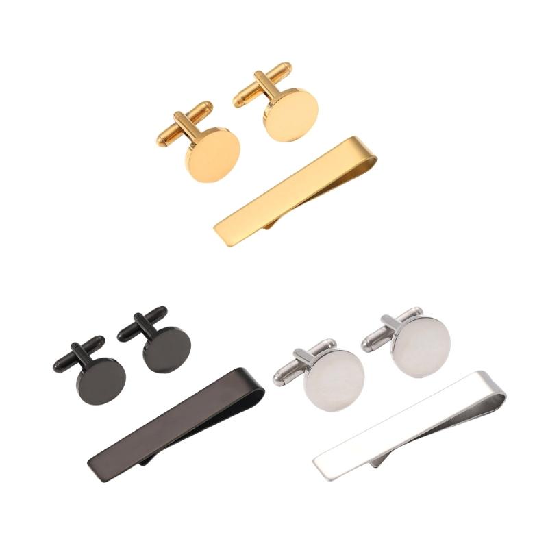 Stylish Men's Tie Clip and Cufflinks Set for Business Professional Craft of Stainless Steel With Elegant Designs