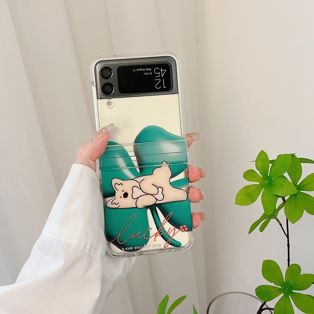 For Samsung Z Flip 4 Case Cute Love Dog Transparent Folding Phone Case For Samsung Z Flip 3 5g Flip4 Shockproof Hard Back Cover