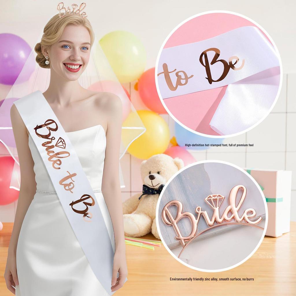 13-Piece Bachelorette Party Set: Metal Crown, Headband, Veil, Sash, Bride & Bridesmaid Gifts