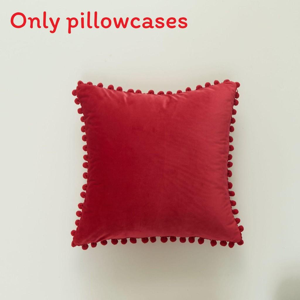 Velvet Solid Dutch Color Pillow Cases Pompom Edging Cushion Cover Living Room