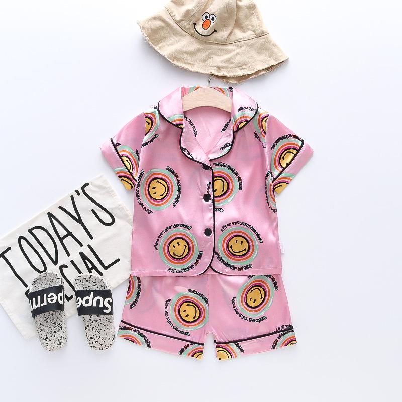 BB58 Mufurui Summer Kids' Silk Bear Cartoon Pajama Short Sleeve Two-Piece Set