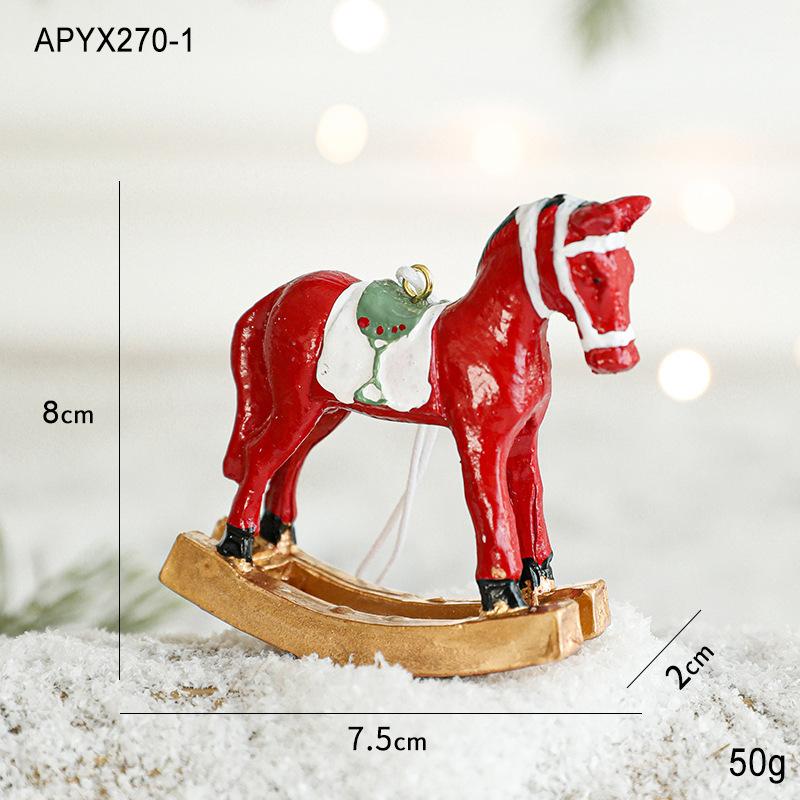

Painted Resin Horse Decoration Pendant Christmas Tree Decoration Small Pendant Ins Tabletop Small Ornament червоний