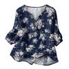Women’s Floral Print Henley Neck Button Front Cotton Linen Blouse with Chest Pocket and Three Quarter Sleeves for Casual Wear