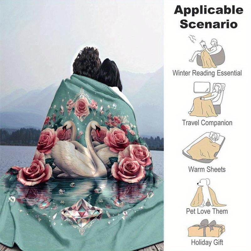 1pc Swan Printing Lightweight Flannel Blanket, Comfortable and Warm Blanket, for Camping Sofa Bed and Couch Office, Suitable for Gift Blanket