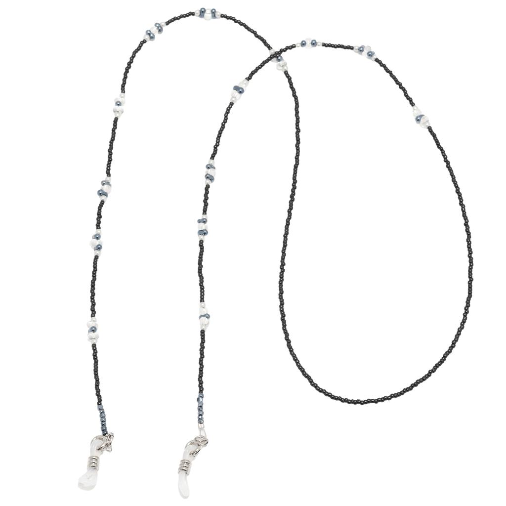 meigan Eyeglass Made in Chain, Stylish, Women's, Silver, Pearl-Like Beads, Lightweight, Japan, Black, 9403-03