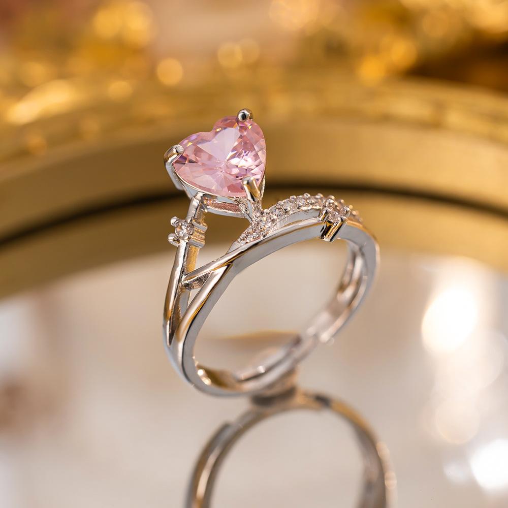 Exquisite super flash zircon ring for girls, light luxury, high-end sense opening adjustable ring, simple real gold electroplating