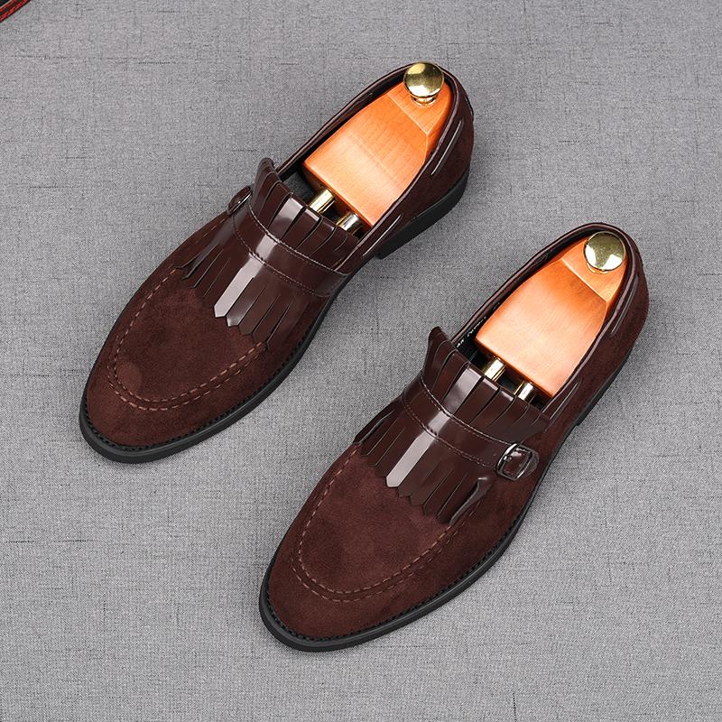 Fashion Luxury New Designer Men's Pointed Tassels Suede Leather Flats Shoes Male Loafers Homecoming Wedding Dress Zapatillas Hombre