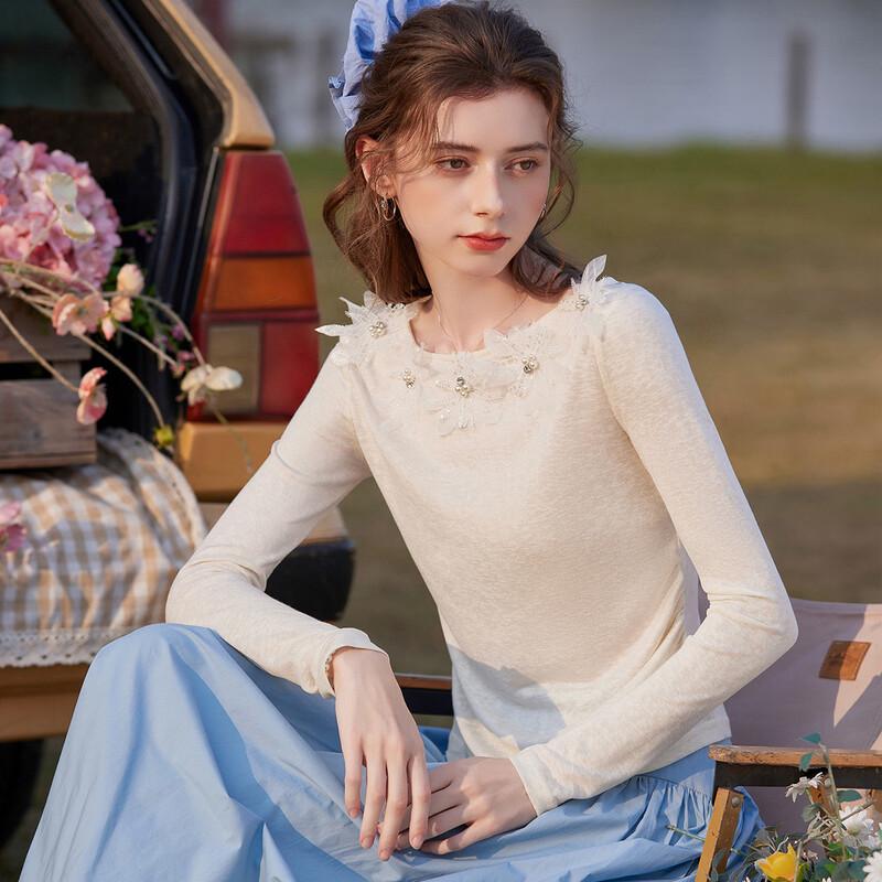 Bailuyu Women s Lyocell Blend Floral Slim-Fit Long Sleeve Top L