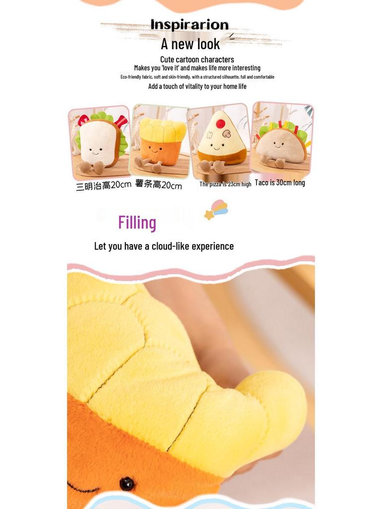 Fun Food Plush Toy: Taco, Fries, Pizza, Bread, Sandwich Doll Ornament
