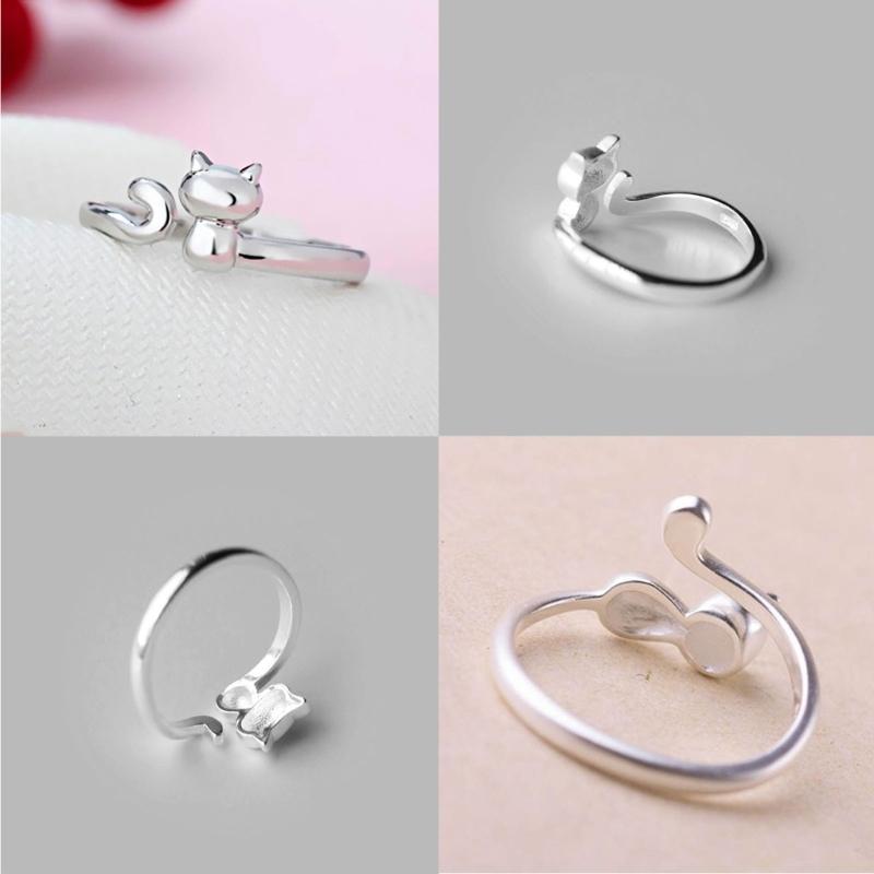 Adjustable Open Rings for Women Lovely Cat Long Tail Finger Rings Knitting Crocheting Joint Rings Jewelry Accessories