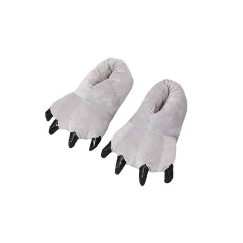 Funny Cat Paw Plush Indoor Slippers with Claws – Thick Cotton for Couples