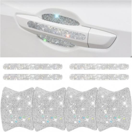 Mandark 8PCS Bling Car Door Handle Protector, Crystal Rhinestone Vehicle Door Bowl Protective Sticker, Glitter Anti-Scratch Auto Decor Decals