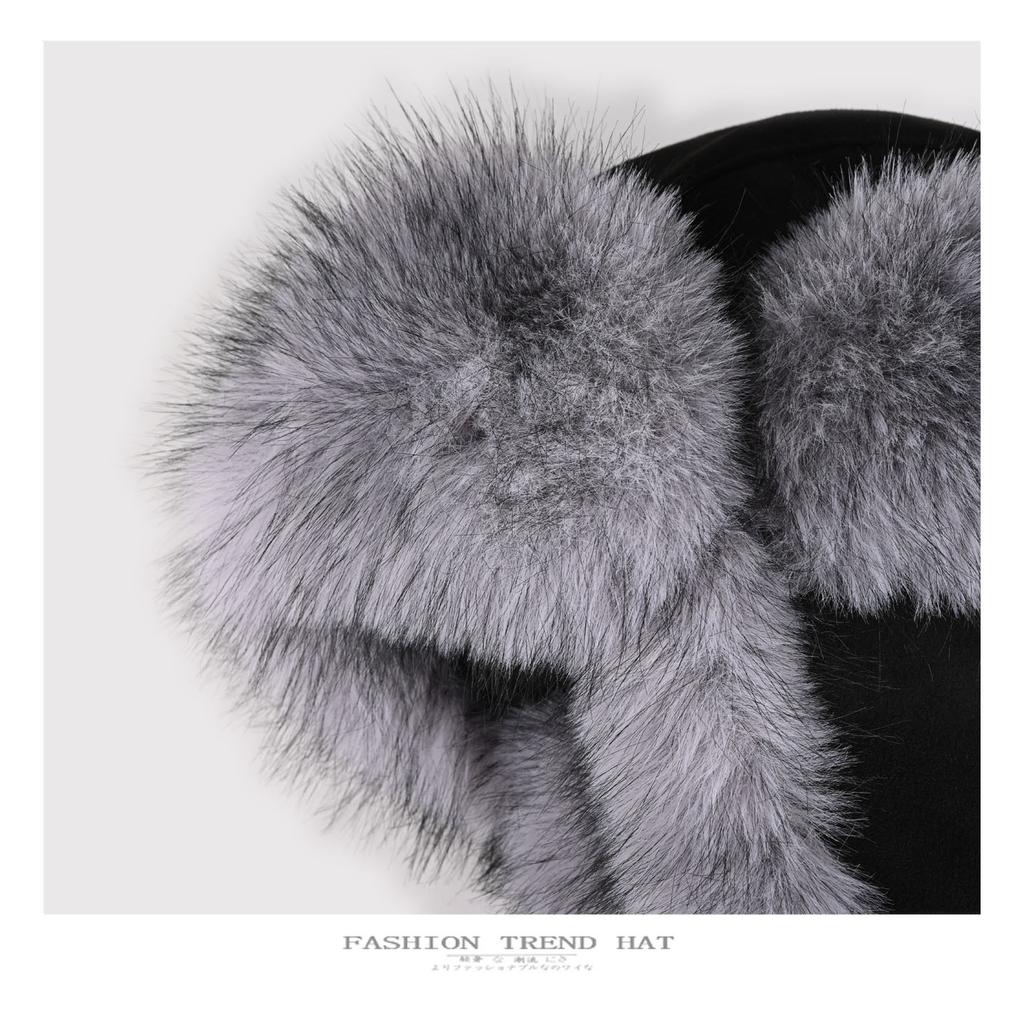 Imitation fox fur hat men's thickened velvet dog leather hat women's winter warm locomotive riding ear protector cotton hat
