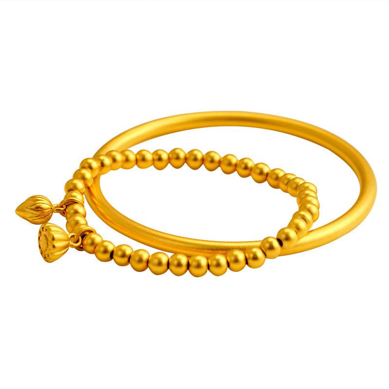 National Wind Sand Gold Bracelet Inheritance Bracelet Female Third Life Three Generations Two Generations Of Joy Lotus Pod Transfer Bead Bracelet