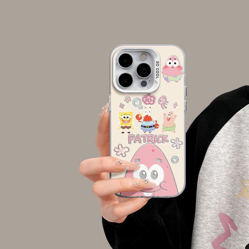 Compatible with Apple 16 Pro Max, 14/13/12cm, Happy SpongeBob SquarePants XR, and other high-performance silver anti-drop phone cases.