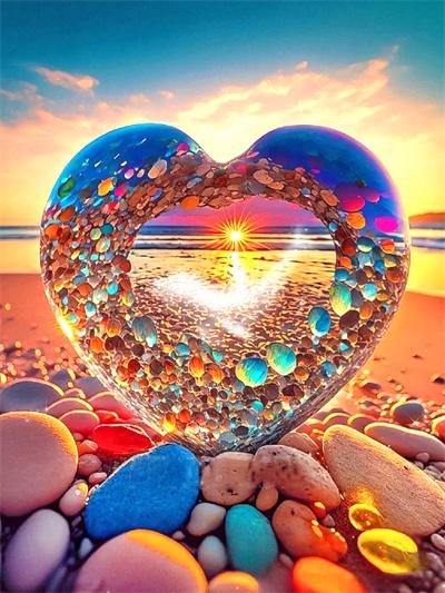 Diamond Painting Embroidery Kit Heart Stone Seaside Home Decor Mosaic Cross Stitch Love Beach Scenery Crystal Picture