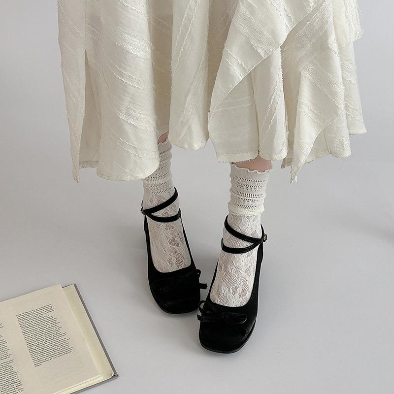 Shallow thick heel single shoes Mary Jane shoes women's 2025 spring new fairy style small man height increase French bow