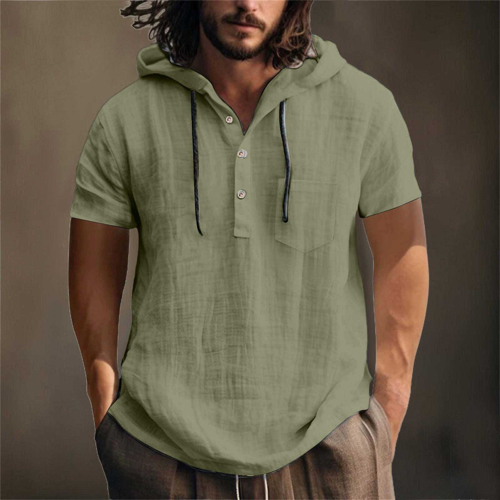 

Мужская летняя хлопковая конопляная хлопковая тонкая повседневная однотонная свободная куртка с капюшоном и коротким рукавом XXL