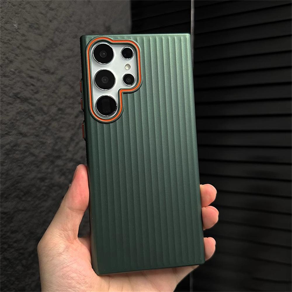 

Luxury Ultra Thin Corrugated Pattern Hard Case For Samsung Galaxy S24 Ultra S23 S22 Plus Plating Metallic Paint PC Slim Cover For Samsung S22