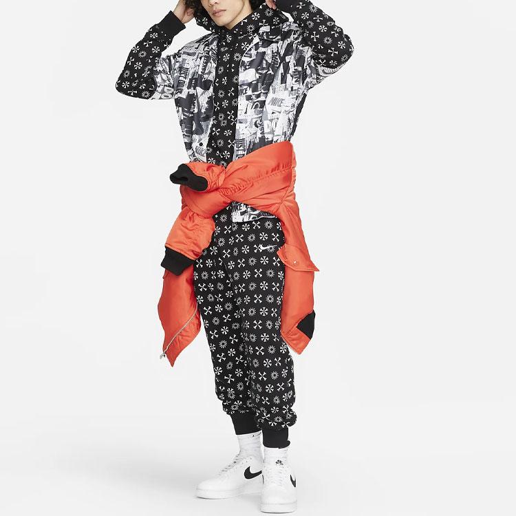 Nike Solid Color Pocket Hoodie With All Over Logo Print Men hoodies Black FJ1635-011