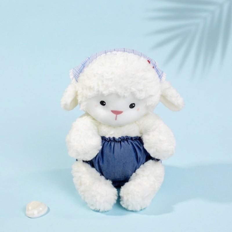 Cute Sheep Plush Toys With Checkered Dress And Hat Decoration For Home Decor And Photography Props