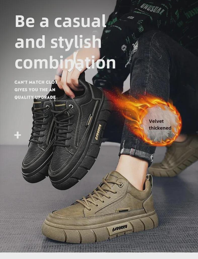 Men's Large Size Winter Mid-Top Fashion & Sport Shoes with Extra Warm Velvet