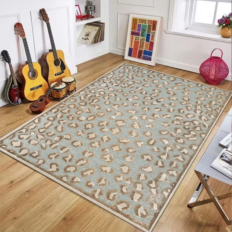 Bohemian Leopard Print Area Rug Non-Slip Washable Stain-Resistant Low-Pile Floor Mat for Living Room, Hallway and Bedroom Decor