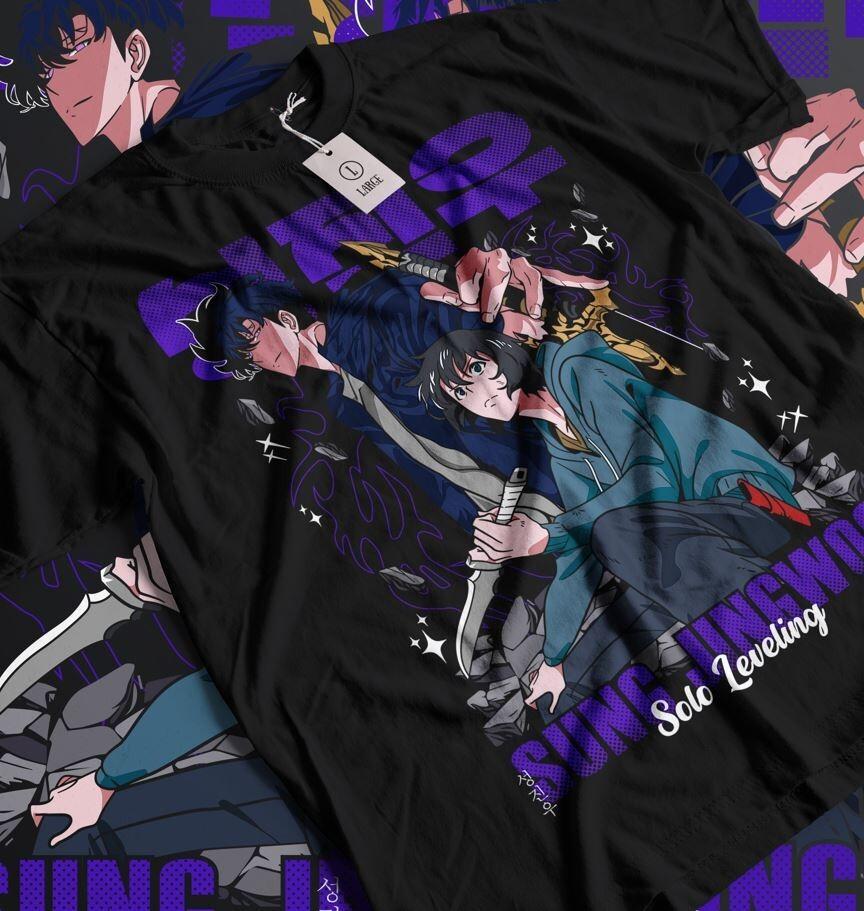 

Поднимающийся в одиночку футболка Сон Джин-у Новое аниме манга Черная футболка Футболка подарок XL